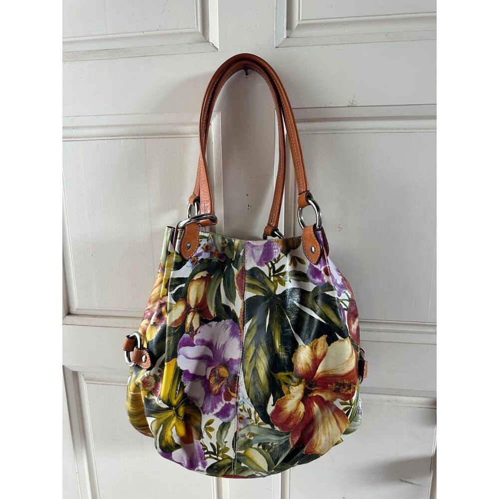 Maurizio Taiuti Tropcial Floral Italian Soft Genuine Leather Hobo Bag - Picture 2 of 7